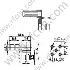 SMB θηλυκή δεξιά γωνία για υποδοχή PCB RF